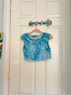Aqua Tie Dye Ruffle Eyelet Tank Top